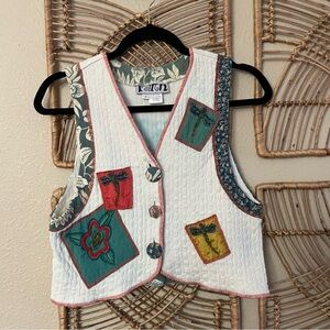 FAITH Celia‎ Forrester Whimsy Vest Y2K Patchwork Beaded Dragonfly Artsy Sz S B12